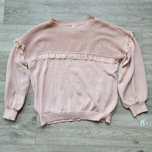 Grace + Karma Pink Fringe Sweater Womens Medium Long Sleeve Knit Nwt